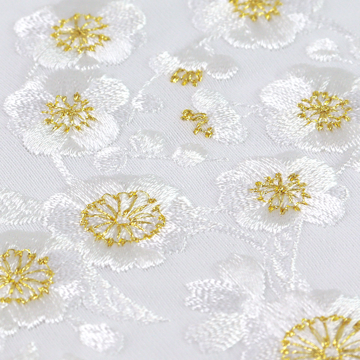 刺繍半衿 1360034-B 白/金 アシンメトリー/花尽くし 白地/白金刺繍 