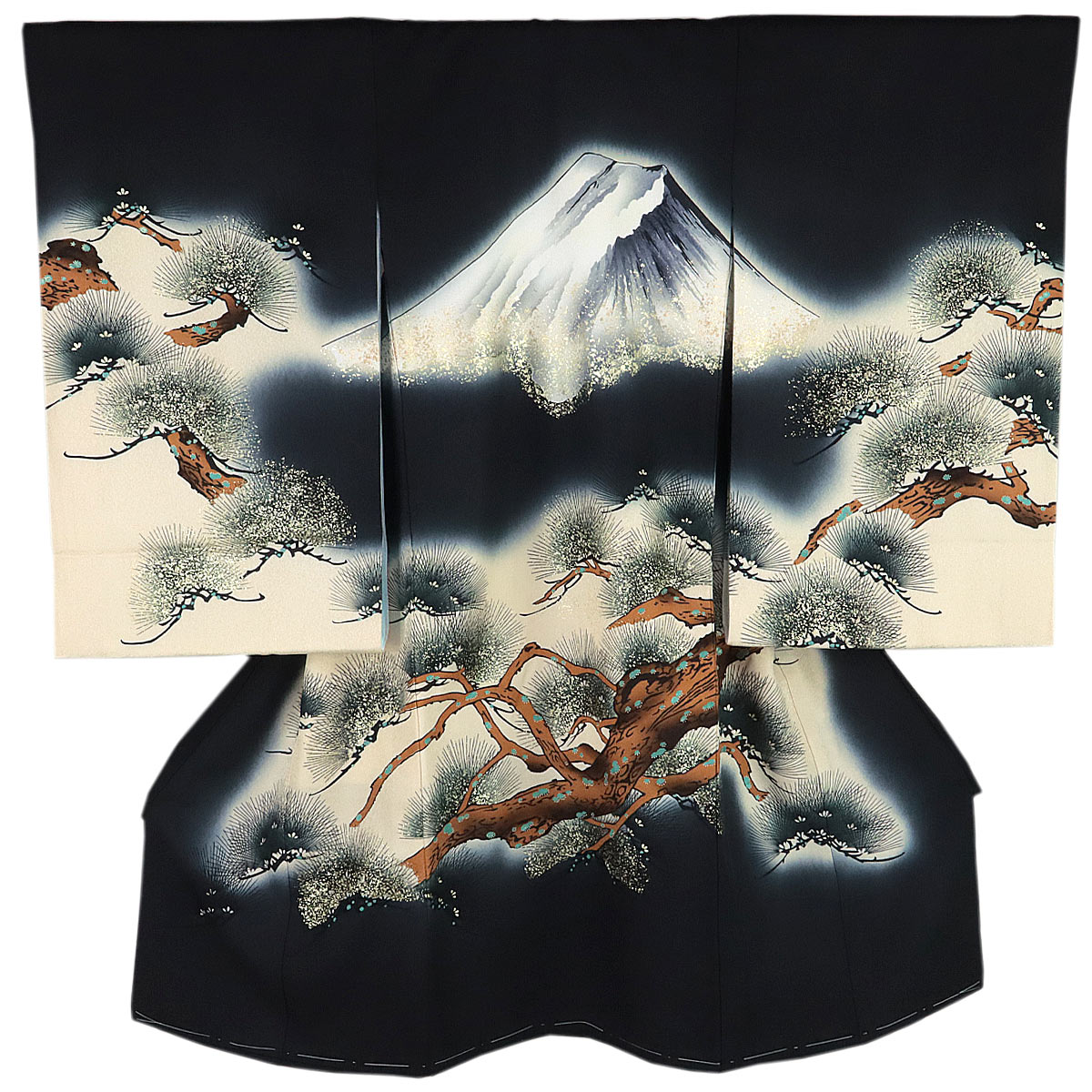 【新品】【一品物】絹100% 男の子初着　お宮参りに♪手描き友禅 宮参り着物 -1- 熨斗目 男の子用 絹100% 手描き友禅 黒 雲龍