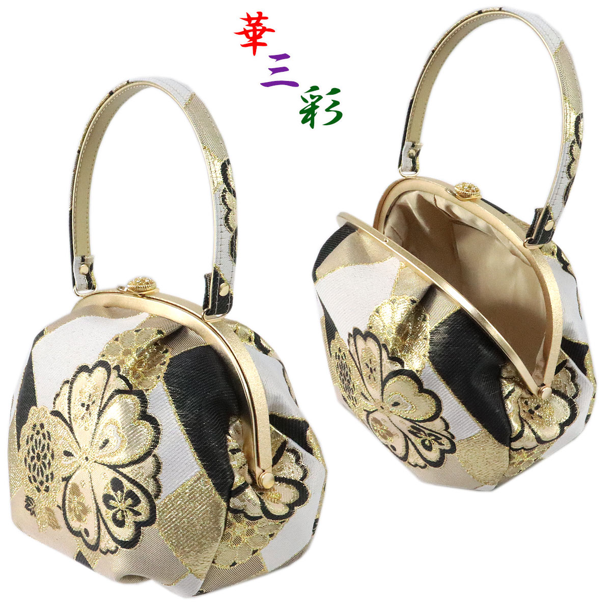 華三彩 草履バッグセット WBG ヒール草履/がま口バッグ 白台 M-size