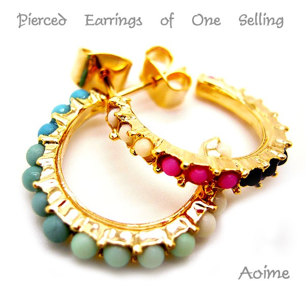 ピアス 15石 ハーフムーン スタッドピアス パヴェピアス アクセサリー