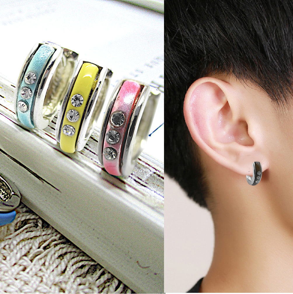 片耳用 フープピアス ラインストーン ワンタッチ クリッカー リング