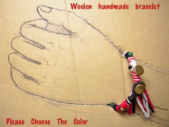 毛糸 ビーズ ブレスレット 山ガール アウトドア ハンドメイド