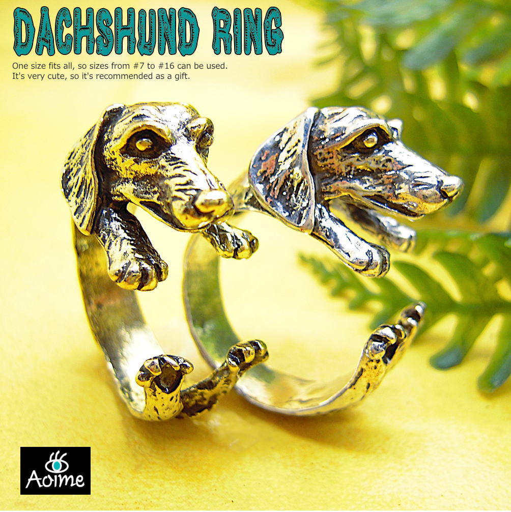 ダックスフンド 犬 リング 指輪 ドッグ ワンコ フリーサイズ アニマル