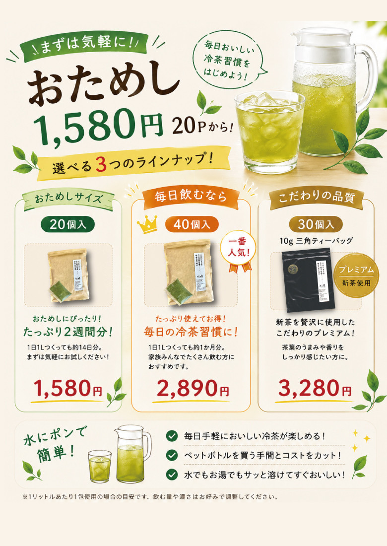 大容量】1580円〜 水出し緑茶 毎日冷茶パック お茶パック 水出し お茶