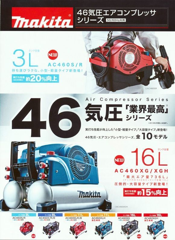 マキタ電動工具 46気圧高圧・常圧両用 エアコンプレッサ AC460SR 赤（タンク容量3Ｌ） エア工具 : ac460r- : 株式会社青木金物 -  通販 - Yahoo!ショッピング