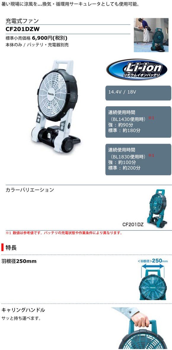 マキタ マキタ電動工具 充電式ファン CF201DZ（青） 14.4V/18V