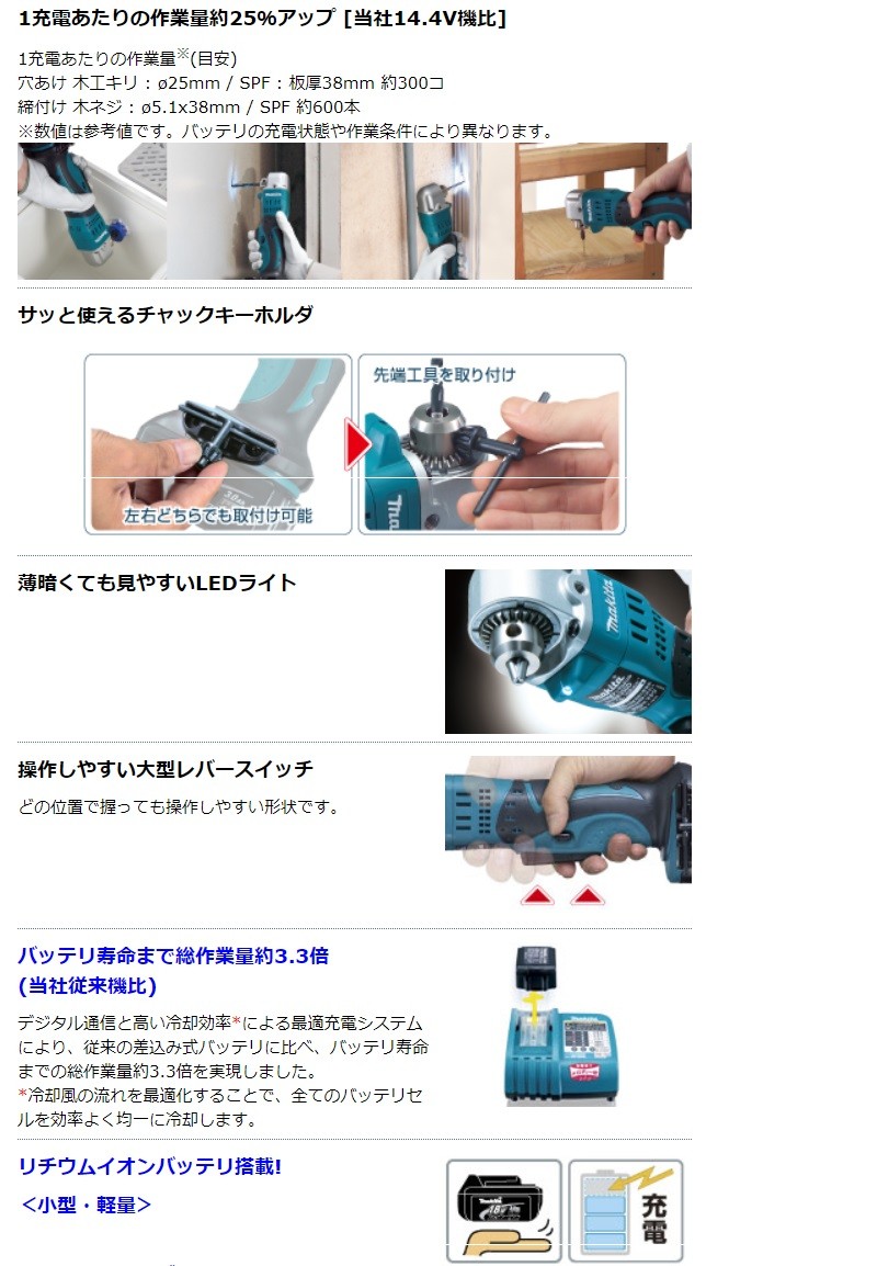 マキタ マキタ電動工具 充電式アングルドリル DA350DRF マキタ マキタ電動工具 充電式アングルドリル DA350DRF