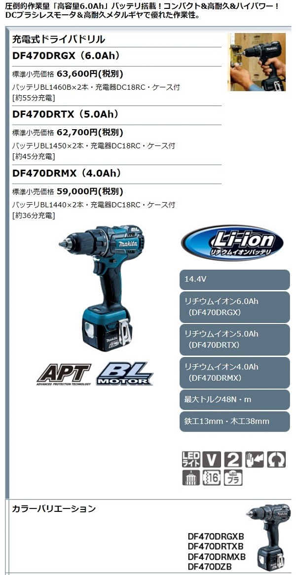 マキタ電動工具 充電式ドライバドリル DF470DZB(黒） 14.4V 本体のみ