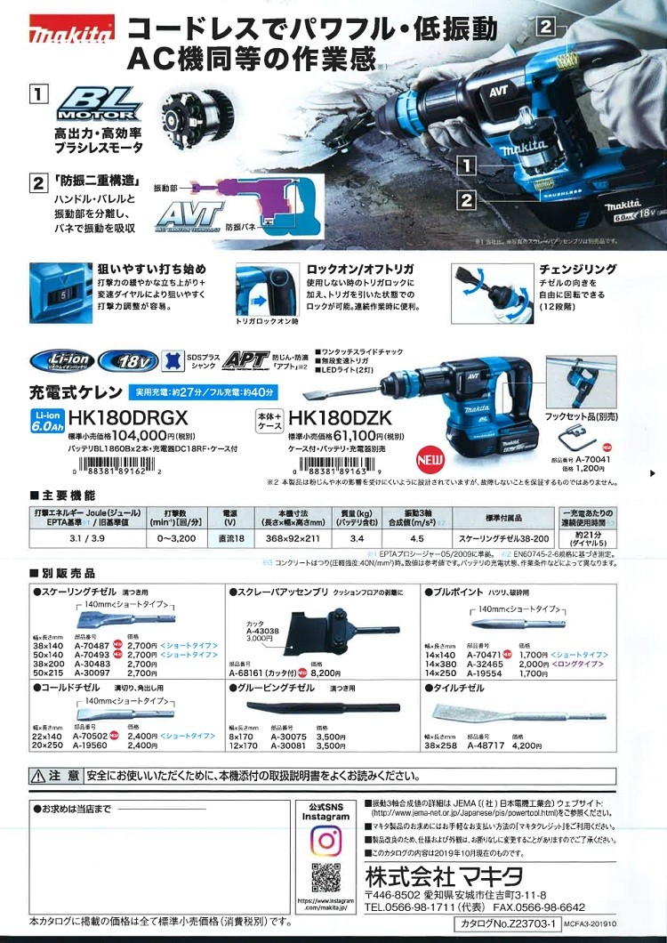 マキタ マキタ電動工具 充電式ケレン HK180DRGX 18V 6.0Ah