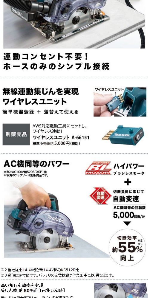 最新の激安 KS513DRGX ケース付 makita チップソー 無線連動あり 125mm充電式防じん丸