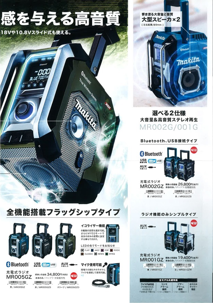 マキタ電動工具 充電式ラジオ MR001GZ 青 本体のみ（バッテリ・充電器 