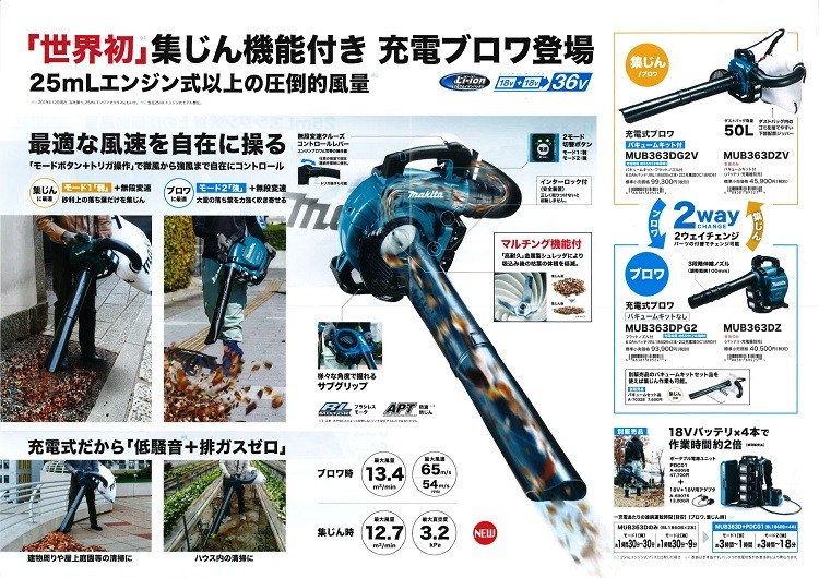 マキタ電動工具 充電式ブロワ MUB363DZV バキュームキット付 18V+18V