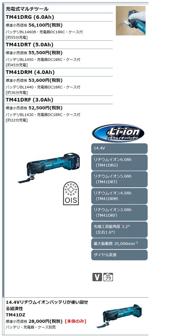 マキタ電動工具 充電式マルチツール TM41DZ 14.4V 本体のみ（バッテリ・充電器・ケース別売） :TM41DZ:株式会社青木金物 - 通販 -  Yahoo!ショッピング