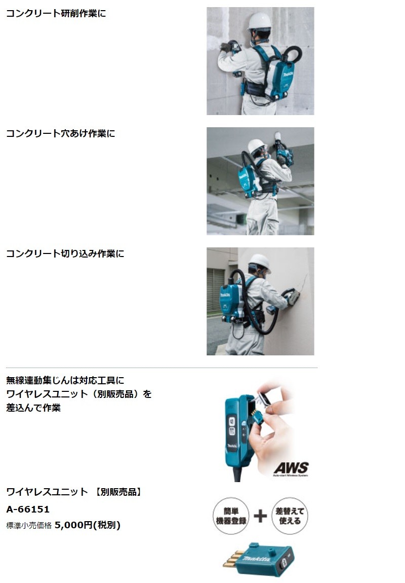 マキタ マキタ電動工具 充電式背負集じん機 VC265DZ 18V+18V=36V マキタ マキタ電動工具 充電式背負集じん機 VC265DZ 18V+18V=36V