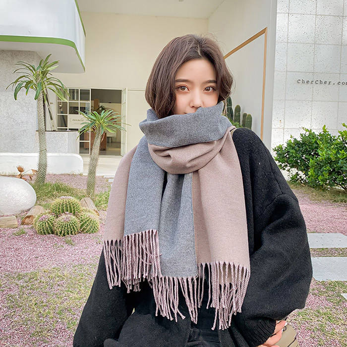 リバーシブル大判ストール カシミヤタッチ マフラー レディース メンズ