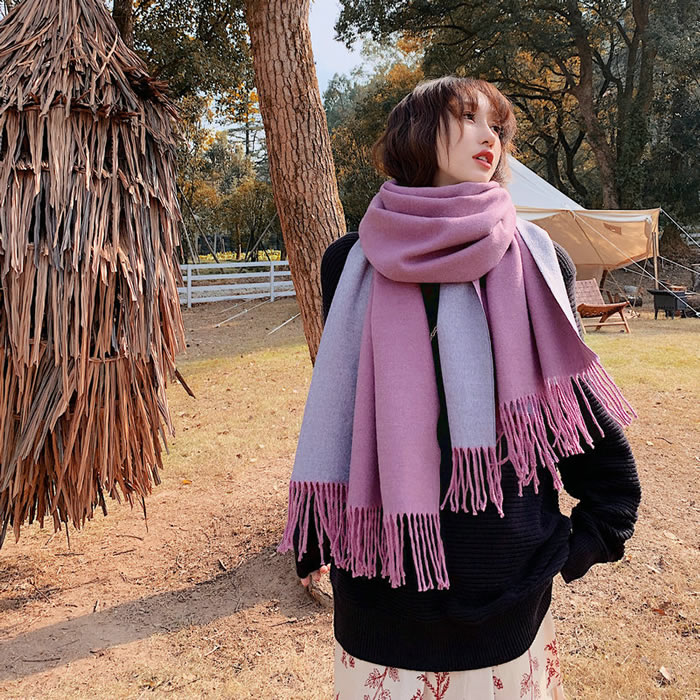 リバーシブル大判ストール カシミヤタッチ マフラー レディース メンズ