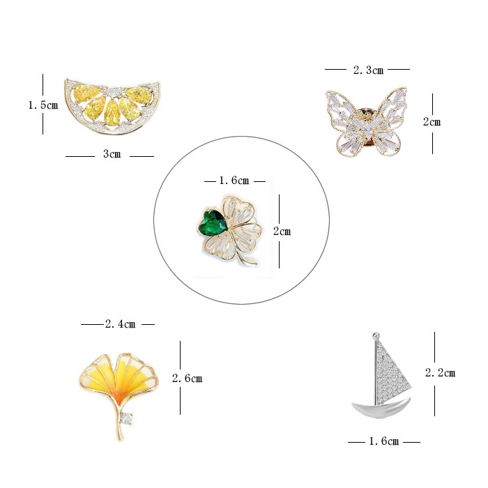 フルーツ/蝶/イチョウ/ヨット/四つ葉 サイズ図