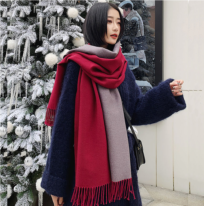 リバーシブル大判ストール カシミヤタッチ マフラー レディース メンズ