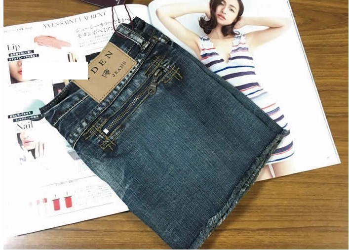 レース付きデニムロールアップ ショートパンツ