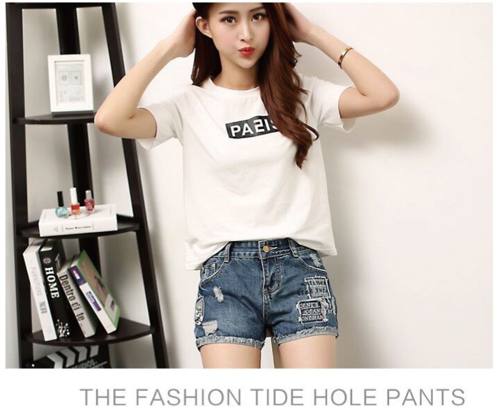 レース付きデニムロールアップ ショートパンツ