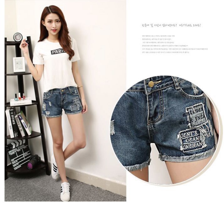 レース付きデニムロールアップ ショートパンツ