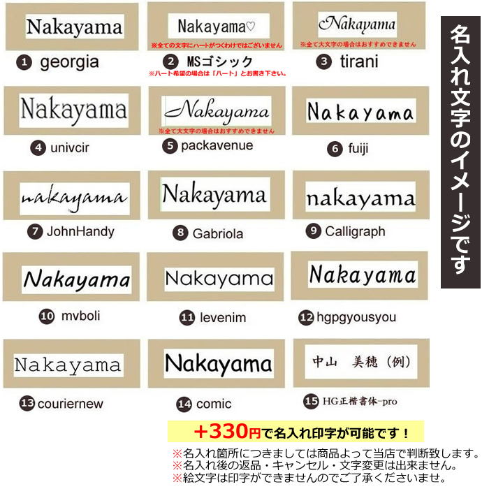 名入れ文字の書体一覧