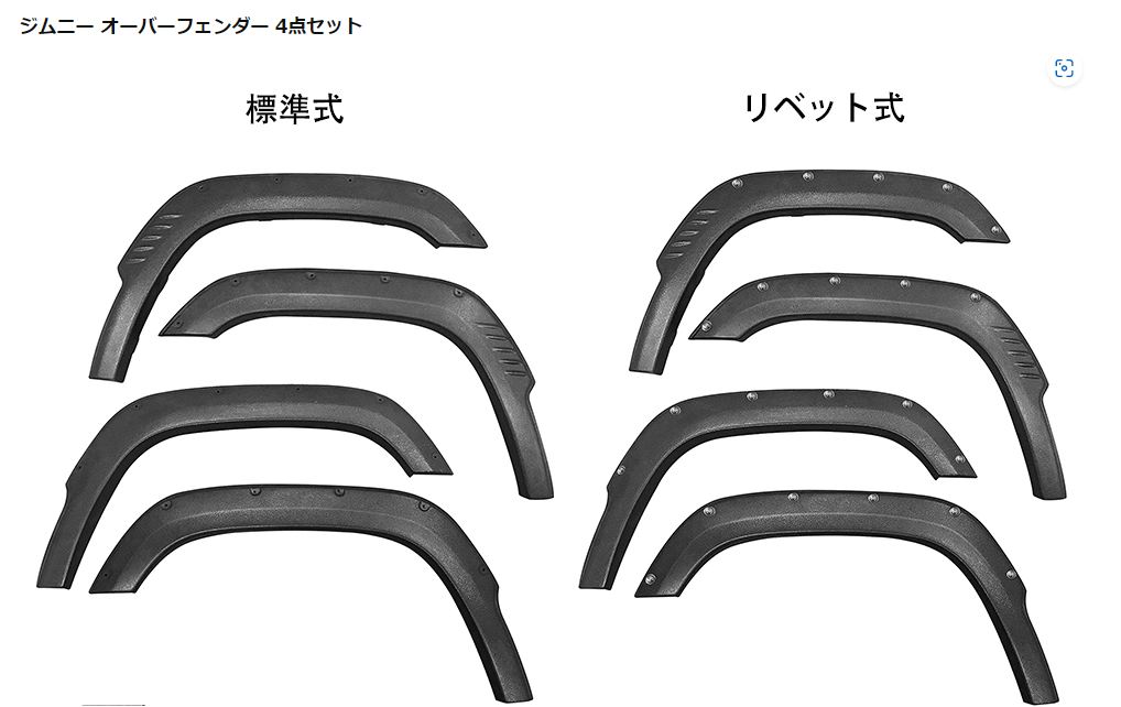 送料無料 スズキ ジムニー JB64 オーバーフェンダー 保護 泥除け 外装パーツ アクセサリー ABS製4点セット リベット式タイプ H30〜R03  SUZUKI JIMNY