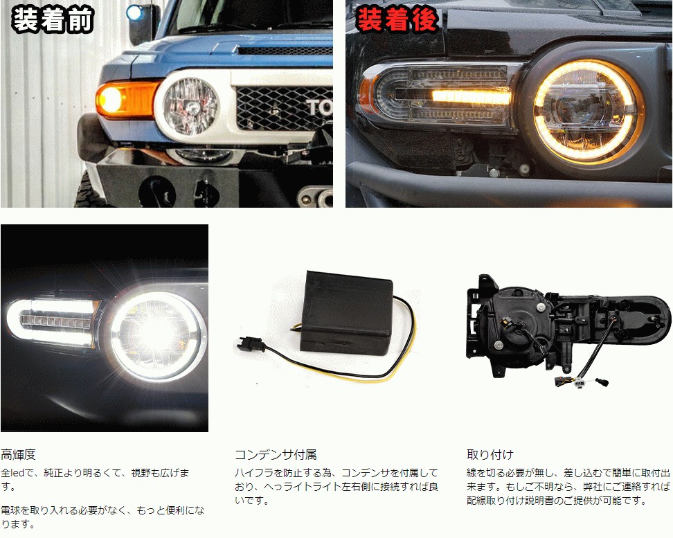 トヨタ　FJクルーザー 2007-2014用　社外ヘッドライト　左右セット　中古 2007-2020 トヨタFJクルーザー ヘッドライトアセンブリ レトロ