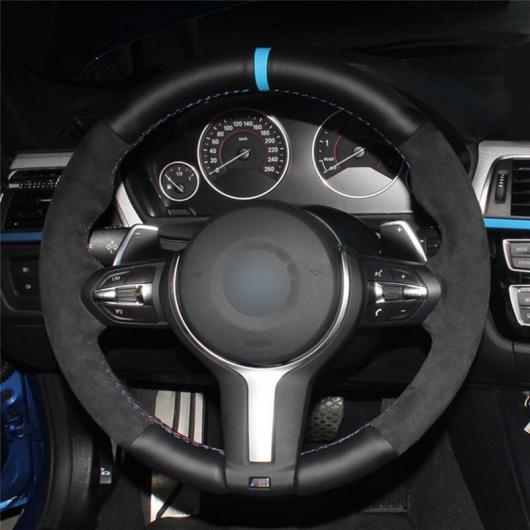 ステアリングホイールカバー 編み上げタイプ ブラック レザー ブラックスウェード 適用: BMW F87 M2 F80 M3 F82 M4 ブルー ブルー糸 AL-FF-0534 | 