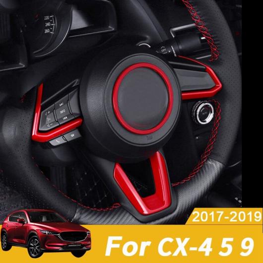 ���b�h ABS �C���e���A �X�e�A�����O �z�C�[�� �{�^�� �t���[�� �J�o�[ �K�p: MAZDA3 MAZDA6 CX-4 CX-5 CX-9 2016-2019 4�s�[�X ���b�h AL-JJ-5449 AL