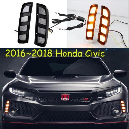 バンパー 前照灯 当て嵌める: 手あい R-シビック デイタイム ともし火 2016-2018 白いこと 黄色 ホンダ シビック 2016-2018 AL-OO-0789 AL その他ライト-車、バイク、自転車