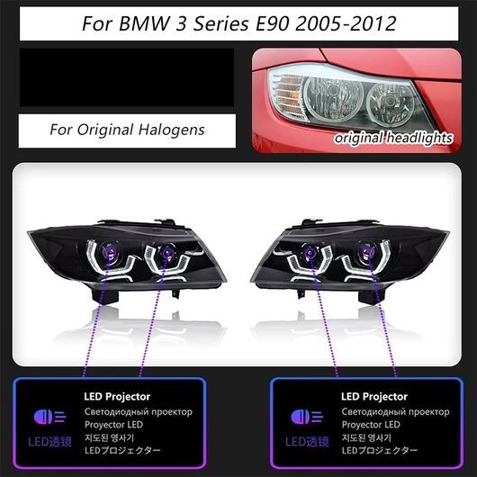 適用: BMW 3シリーズ E90 ヘッドライト 2005-2012 LED プロジェクター ハロゲン〜2009-2012 1ペア ヘッドライト SR-DD-3542_1