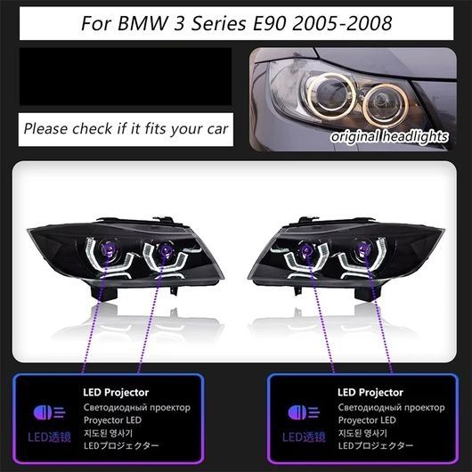 適用: BMW 3シリーズ E90 ヘッドライト 2005-2012 LED プロジェクター ハロゲン〜2009-2012 1ペア ヘッドライト SR-DD-3542_2