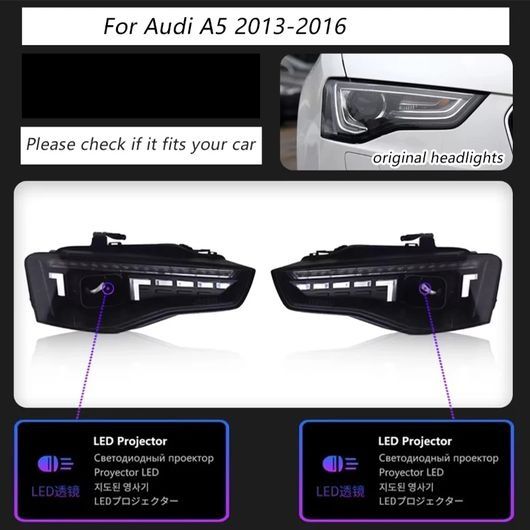 適用: アウディ/AUDI A5 A5L ヘッドライト 2013-2016 LED プロジェクター ヘッドランプ LED ヘッドライト 1ペア SR-DD-3572