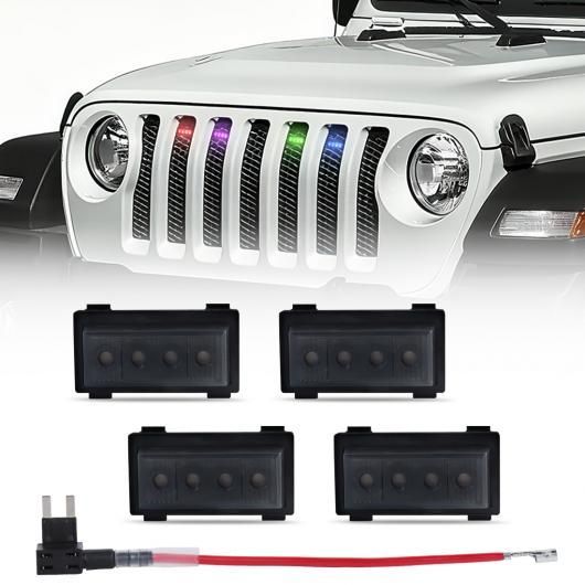 4ピース RGB グリル ライト 適用: ジープ/JEEP ラングラー JL JLU 2018 2019-2025 フロント グリッド 2018-2023・2024-2025 SR-DD-3758_1