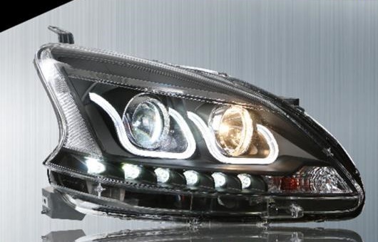 新作商品 適用: 日産 シルフ ヘッドライト 2012-16 LED ヘッドランプ DRL プロジェクター H7 HID バイキセノン レンズ 4300K〜8000K 35W・55W AL-HH-0251 AL