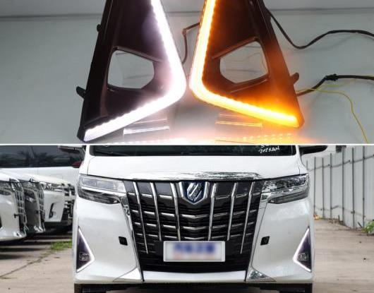 適用: トヨタ アルファード 2018 2019 イエロー ターンシグナル 機能 防水 ABS 12V DRL LED デイタイムランニングライト フォグランプ ホール AL-HH-1686 AL