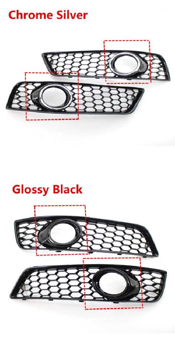左 + 右 ハニカム メッシュ スタイル フロント フォグライト カバー グリル 適用: アウディ/AUDI A3 8P 2009 クロムシルバー・ピアノブラック AL-II-3608 AL