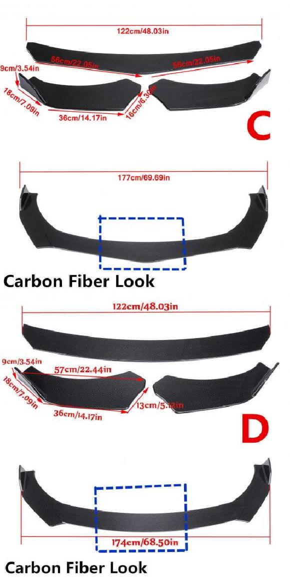 3ピース ブラック ユニバーサル プロテクター フロント リップ バンパー スプリッタ ディフューザー 保護 フィン ボディ タイプC・タイプD AL-II-3741 AL