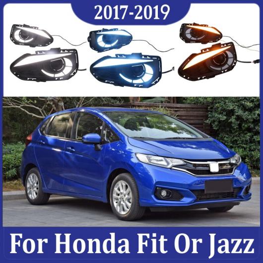 2ピース DRL ライト ランプ 適用: ホンダ フィット ジャズ 2017-2019 LED フォグランプ 6000K ホワイト ターン イエロー ブルー AL-KK-0561 AL