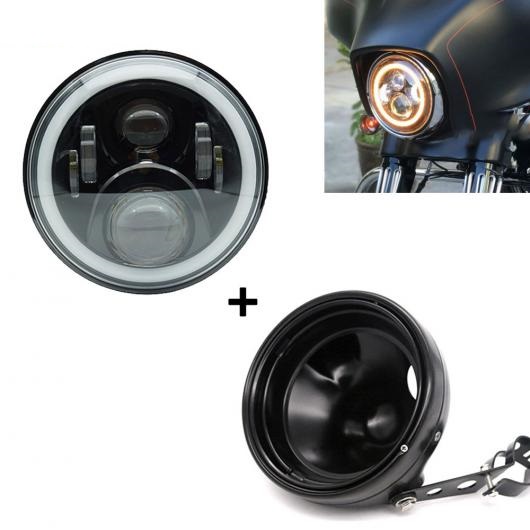 7インチ 80W ドット SAE E9 オートバイ ヘッドランプ 7インチ シェル ハウジング ヘッドライト ブラケット 1セット 75W ブラック AL-KK-2508 2輪 AL