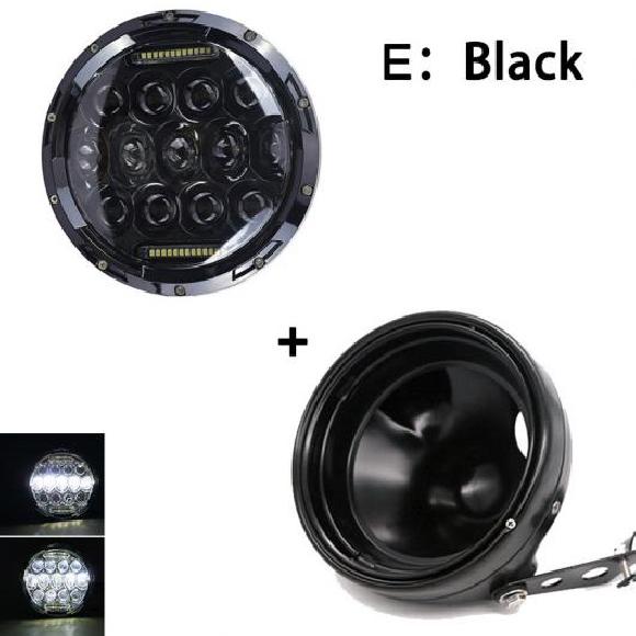 7インチ 80W ドット SAE E9 オートバイ ヘッドランプ 7インチ シェル ハウジング ヘッドライト ブラケット 1セット 75W ブラック AL-KK-2508 2輪 AL