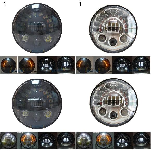 7インチ LED ヘッドライト H4 DRL ラウンド 7インチ ヘッドライト イエロー＆ホワイト 1ブラック 左 右 TU〜2 クローム AL KK 2540 AL :503469420:オートパーツエージェンシー