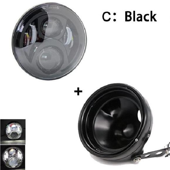 7インチ 80W ドット オートバイ ヘッドランプ エンジェル アイ LED ヘッドライト 7インチ シェル ハウジング 1セット 60W ブラック AL-KK-2649 2輪 AL