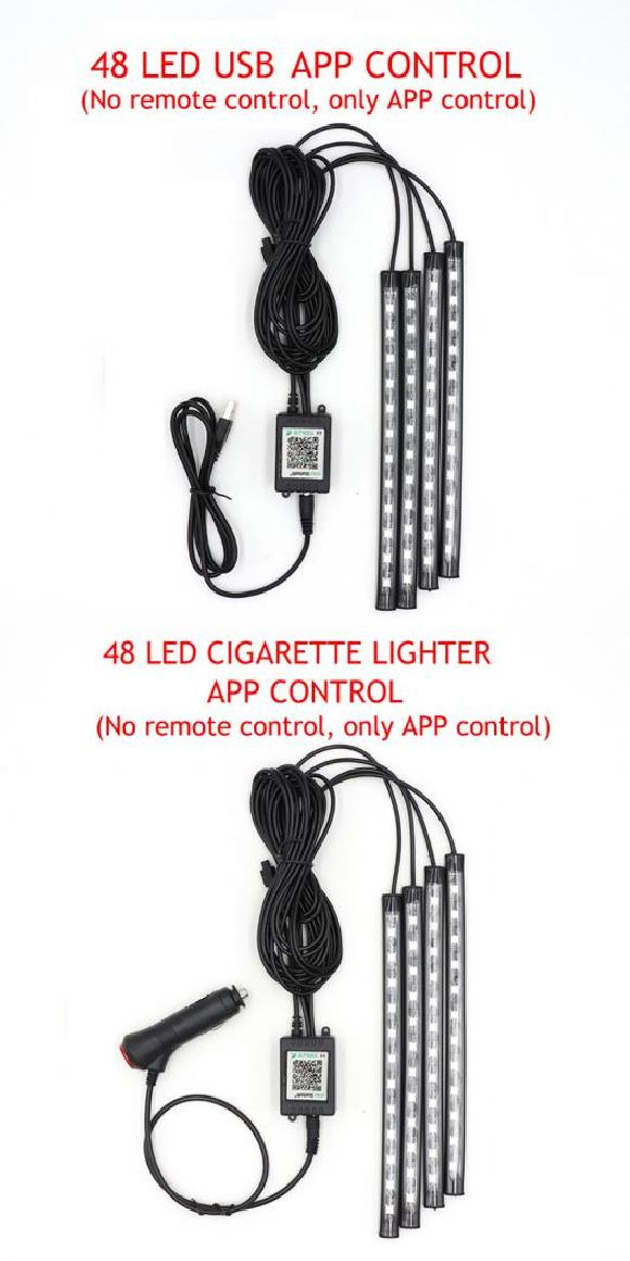 LED フット ライト ランプ USB ワイヤレス リモート ミュージック コントロール マルチ 48 USB APP・48 シガーソケット APP AL MM 2295 AL :504098670:オートパーツエージェンシー