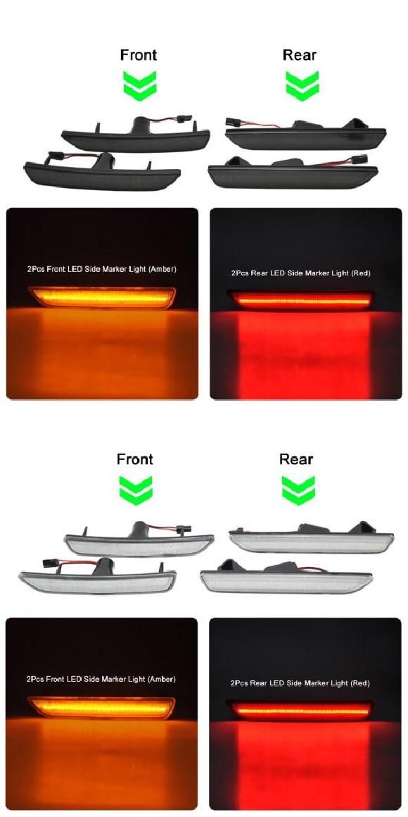 4ピース エラー クリア/スモーク レンズ フロント リア LED サイド バンパー リフレクター サイドマーカー ランプ スモーク・クリア AL-MM-5589 AL