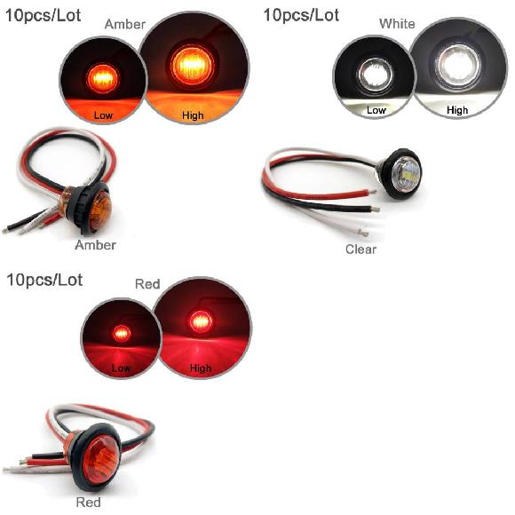 10ピース 防水 12V 3LED 3/4 ラウンド レッド アンバー LED サイドマーカー アンバー イエローレンズ〜レッド レッドレンズ AL-MM-5772 AL