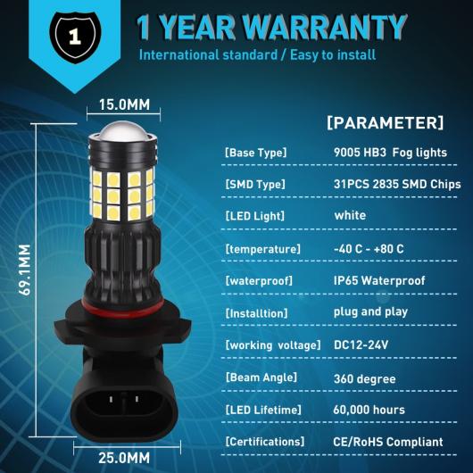 2ピース 9005 HB3 H8 H11 LED フォグライト デイタイムランニングライト 適用: BMW E60 E39 X5 E70 ホワイト H11・9005/HB3 AL-MM-8446 ALの画像
