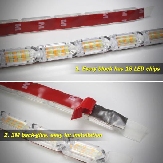 2ピース 防水 フレキシブル ユニバーサル LED DRL レッド イエロー・ホワイト イエロー 50cm 16LED AL-MM-8566 AL