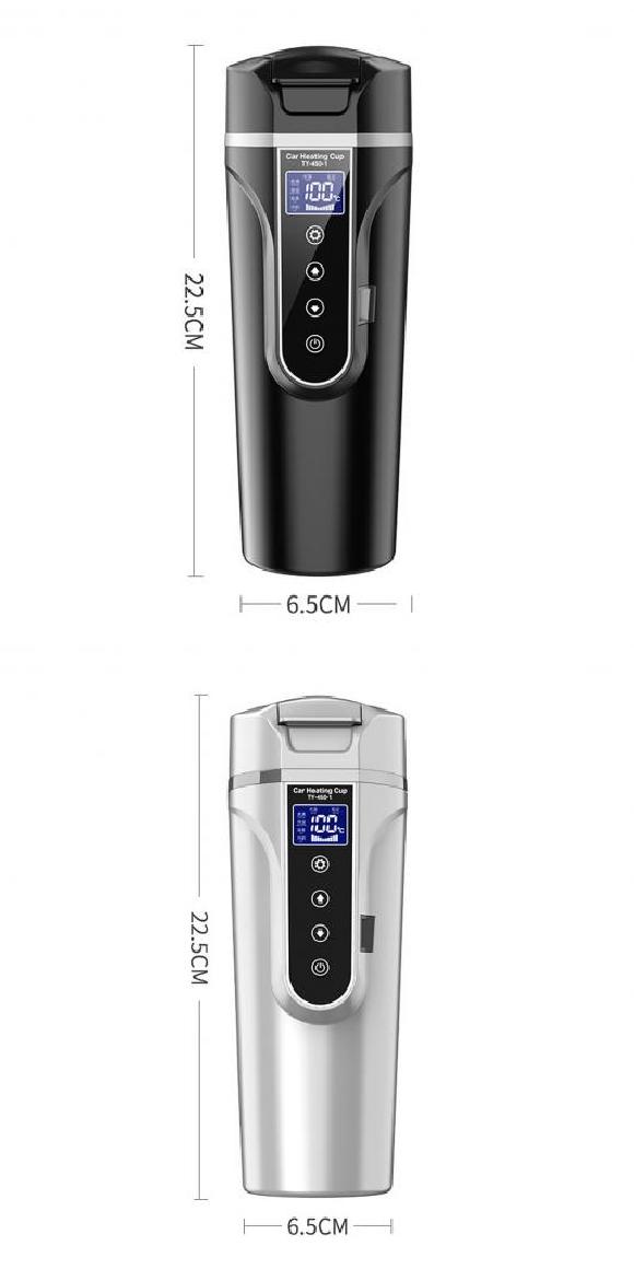 DC 12V/24V 450ML ステンレス スチール 温度 ヒーテッド ヒート カップ 電動 ウォーター カップ LCD ディスプレイ ブラック・ホワイト AL QQ 5173 AL :505576820:オートパーツエージェンシー